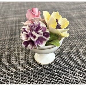 Fine China Floral Bouquet In Bowl - Crown England Fine Bone China - 2.5" Tall